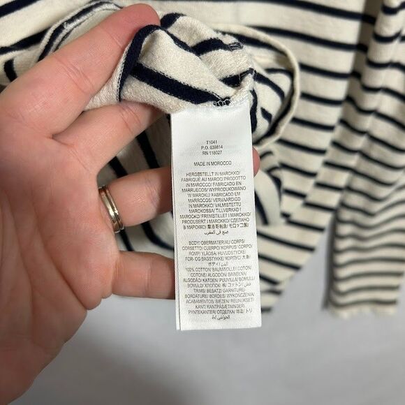 BODEN Crochet Trim Collar Long Sleeve Top US 6 Cream Navy Blue Striped Cotton - Picture 10 of 10